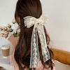 Women's Polyester Fiber Handmade Animals Style Threelayer Lace Ribbon Bow Spring Clip Hairpin