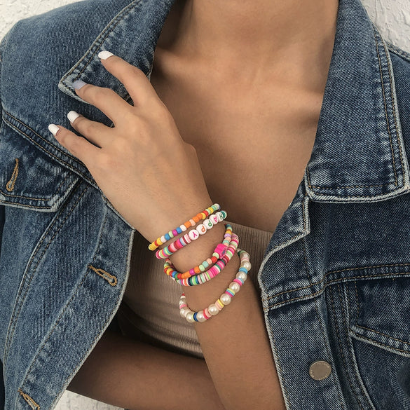 Women's Polymer Clay Handmade Letter Bracelet Fashion Highend Ethnic Style Jewelry