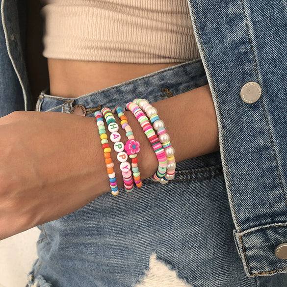 Women's Polymer Clay Handmade Letter Bracelet Fashion Highend Ethnic Style Jewelry