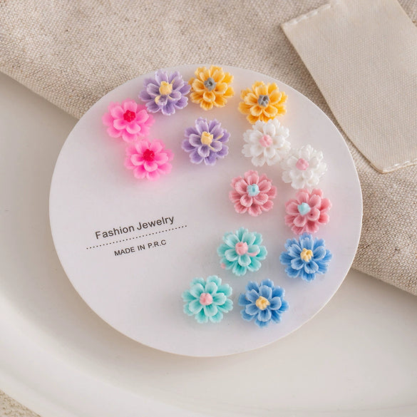 Women's Popular Oneweek Earrings Set Alloy Imitation Pearl Simple Dot Diamond Geometric Electroplated Design