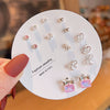 Women's Popular Oneweek Earrings Set Alloy Imitation Pearl Simple Dot Diamond Geometric Electroplated Design