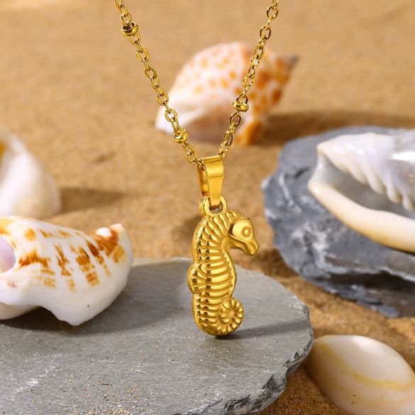 Women's Popular Style Conch Shell Stainless Steel Necklace With Electroplating And Ball Bead Chain