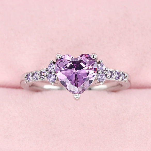 Women's Princess Style Heartshaped Copper Ring Set With Zirconia
