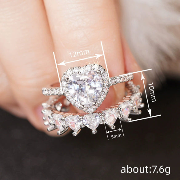 Women's Princess Style Heartshaped Zircon Ring Copper Material