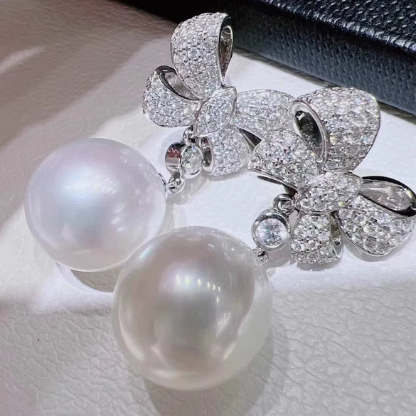 Women's Princess Style Imitation Pearl Bow Pendant Earrings Copper Geometric Pattern Jewelry