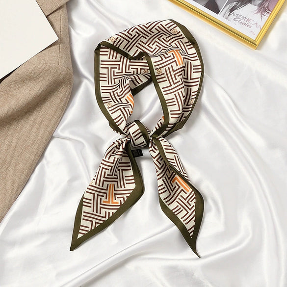 Women's Printed Polyester Silk Feel Streamer Scarf Thin Long Strip Hair Tie Elegant Versatile Hairband Suit Scarf