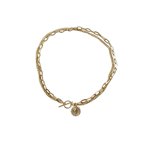 Women's Punk Fashion Alloy Bracelet With Metallic Texture Multi Layer Geometric Coin And Human Head Charms Electroplated Retro Style