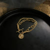 Women's Punk Fashion Alloy Bracelet With Metallic Texture Multi Layer Geometric Coin And Human Head Charms Electroplated Retro Style