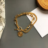 Women's Punk Fashion Alloy Bracelet With Metallic Texture Multi Layer Geometric Coin And Human Head Charms Electroplated Retro Style