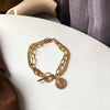 Women's Punk Fashion Alloy Bracelet With Metallic Texture Multi Layer Geometric Coin And Human Head Charms Electroplated Retro Style
