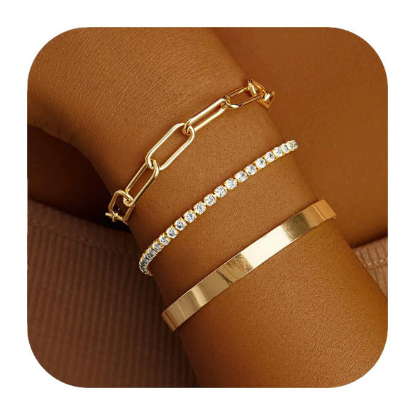 Women's Punk Geometric Stainless Steel Chain Bracelet Set With Electroplated Simple Exaggerated Design