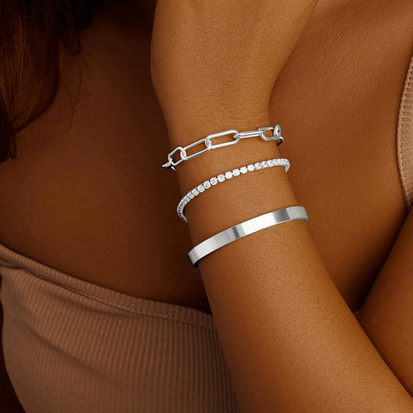 Women's Punk Geometric Stainless Steel Chain Bracelet Set With Electroplated Simple Exaggerated Design