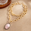 Women's Punk Layered Necklace With Chunky Aluminum Chain And Exaggerated Geometric Oval Resin Pendant