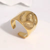 Women's Punk Open Wide Band Ring In Stainless Steel With Hammered Texture And Gold Electroplated Finish