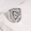 Women's Punk Open Wide Band Ring In Stainless Steel With Hammered Texture And Gold Electroplated Finish