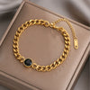 Women's Punk Retro Style Titanium Steel Round Faceted Black Diamond Connecting Chain Bracelet With Electroplating