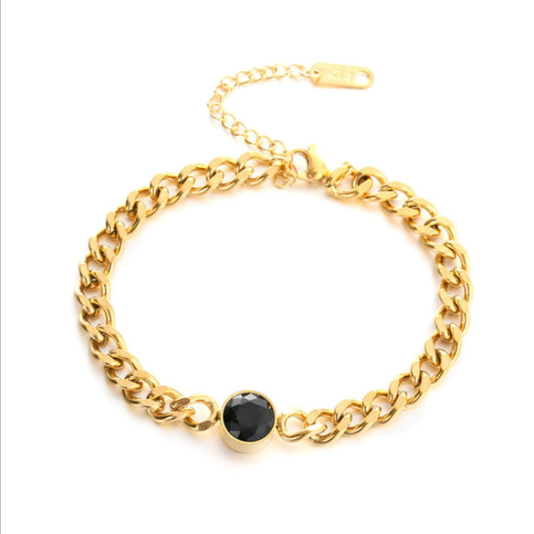 Women's Punk Retro Style Titanium Steel Round Faceted Black Diamond Connecting Chain Bracelet With Electroplating