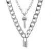 Women's Punk Style Thick Chain Lock Necklace With Microinlaid 3 Layer Lock Pendant Alloy Material Geometric Pattern Electroplating Treatment