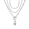 Women's Punk Style Thick Chain Lock Necklace With Microinlaid 3 Layer Lock Pendant Alloy Material Geometric Pattern Electroplating Treatment