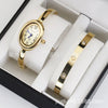 Women's Quartz Bracelet Watch Set With Stainless Steel Strap And Buckle Oval Dial Medieval Style