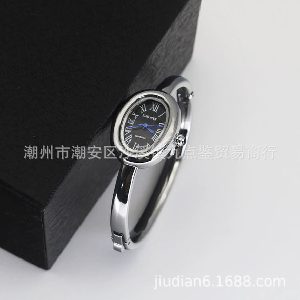 Women's Quartz Bracelet Watch Set With Stainless Steel Strap And Buckle Oval Dial Medieval Style