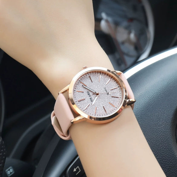 Women's Quartz Watch Alloy Case Imitation Leather Strap Round Dial Matte Notch Ultrathin Simple Casual