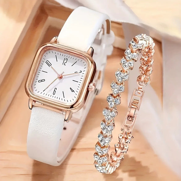 Women's Quartz Watch Alloy Case Imitation Leather Strap Square Casual
