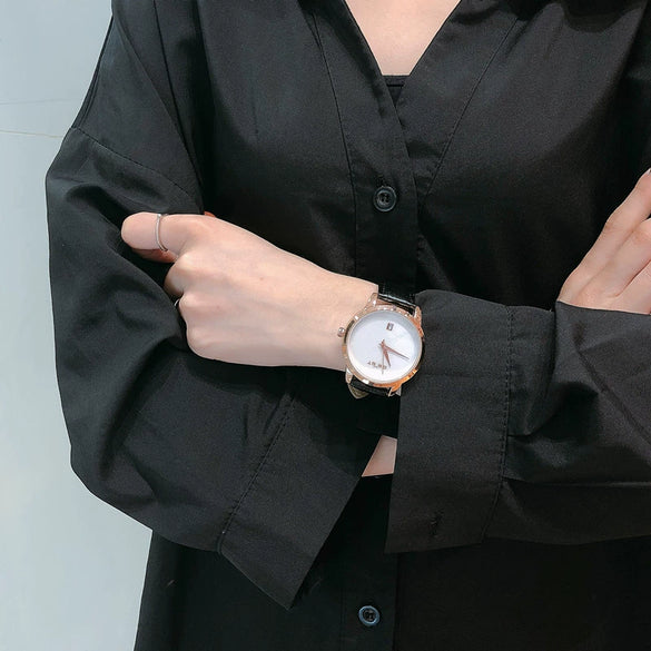Women's Quartz Watch Alloy Case Imitation Leather Strap Stainless Steel Buckle Round Dial Business Style