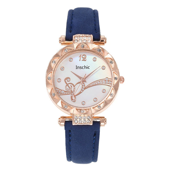 Women's Quartz Watch Alloy Case Imitation Leather Strap Stainless Steel Buckle Round Dial Leisure Style