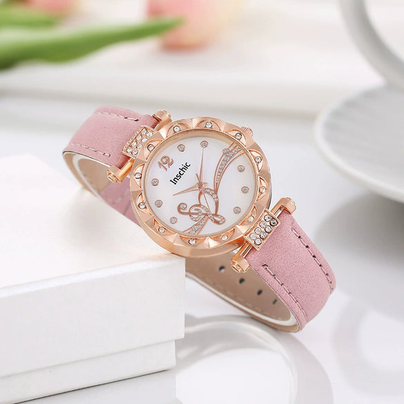 Women's Quartz Watch Alloy Case Imitation Leather Strap Stainless Steel Buckle Round Dial Leisure Style