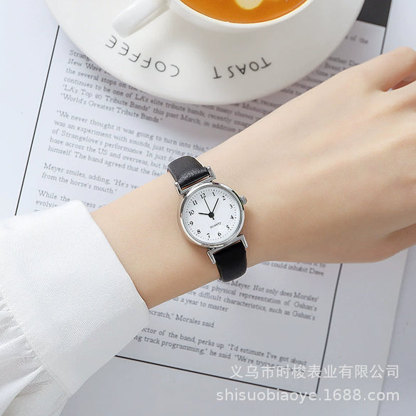 Women's Quartz Watch Alloy Case Imitation Leather Strap Stainless Steel Buckle Round Dial Leisure Style