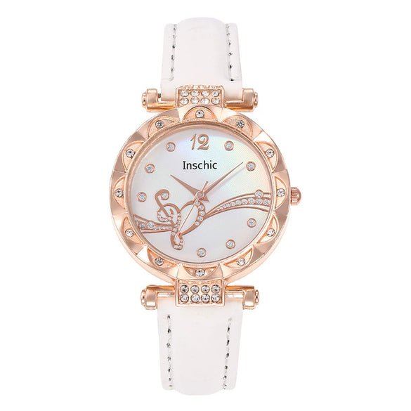 Women's Quartz Watch Alloy Case Imitation Leather Strap Stainless Steel Buckle Round Dial Leisure Style