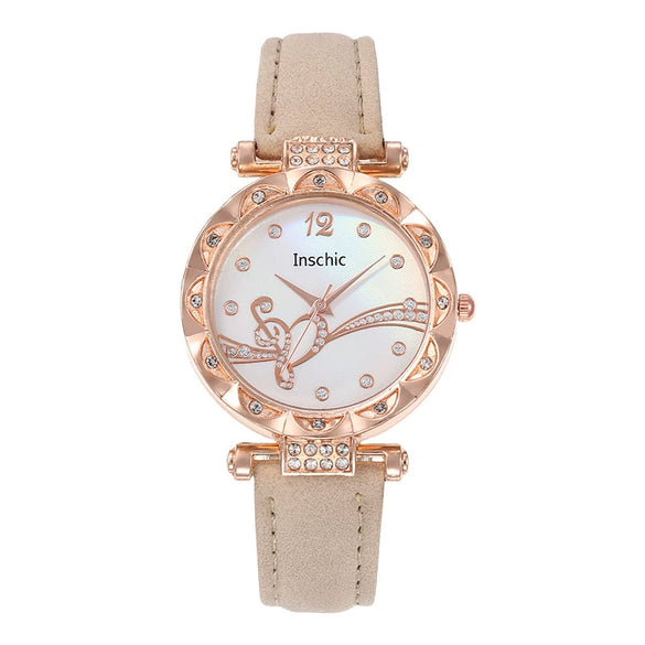 Women's Quartz Watch Alloy Case Imitation Leather Strap Stainless Steel Buckle Round Dial Leisure Style