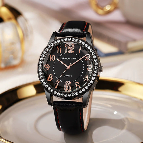 Women's Quartz Watch Alloy Case Stainless Steel Buckle Pu Strap Round Dial Sapphire Crystal Glass Mirror