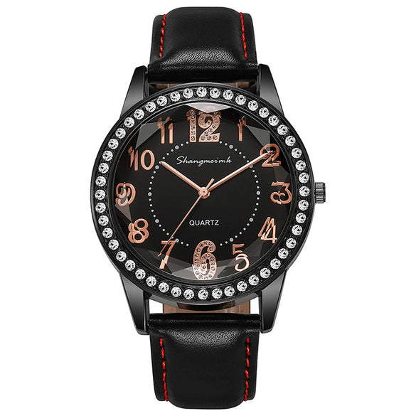 Women's Quartz Watch Alloy Case Stainless Steel Buckle Pu Strap Round Dial Sapphire Crystal Glass Mirror