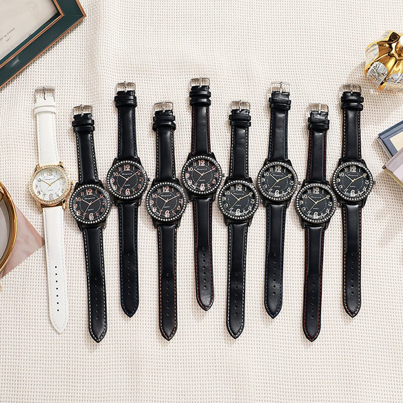 Women's Quartz Watch Alloy Case Stainless Steel Buckle Pu Strap Round Dial Sapphire Crystal Glass Mirror