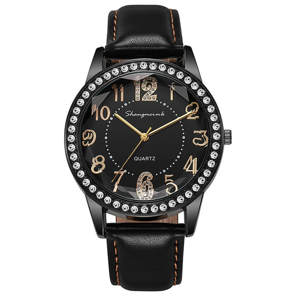 Women's Quartz Watch Alloy Case Stainless Steel Buckle Pu Strap Round Dial Sapphire Crystal Glass Mirror