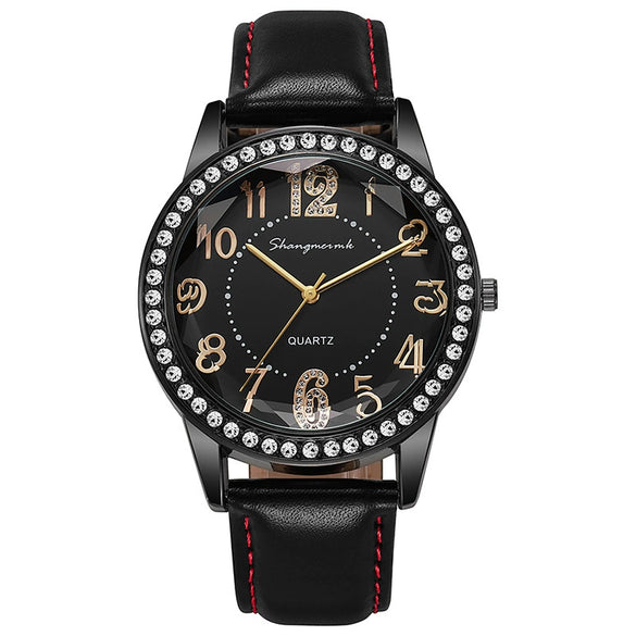 Women's Quartz Watch Alloy Case Stainless Steel Buckle Pu Strap Round Dial Sapphire Crystal Glass Mirror