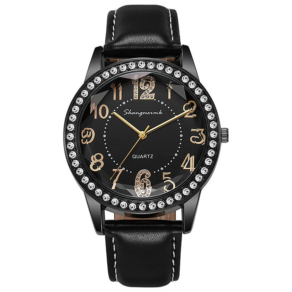 Women's Quartz Watch Alloy Case Stainless Steel Buckle Pu Strap Round Dial Sapphire Crystal Glass Mirror