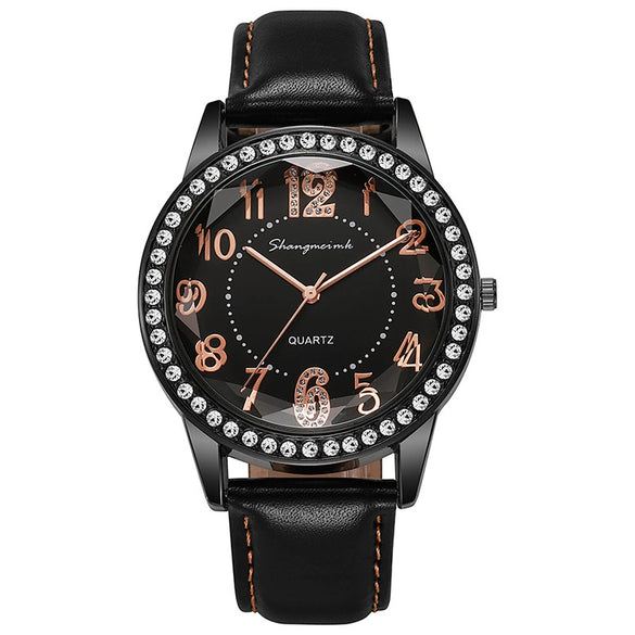 Women's Quartz Watch Alloy Case Stainless Steel Buckle Pu Strap Round Dial Sapphire Crystal Glass Mirror