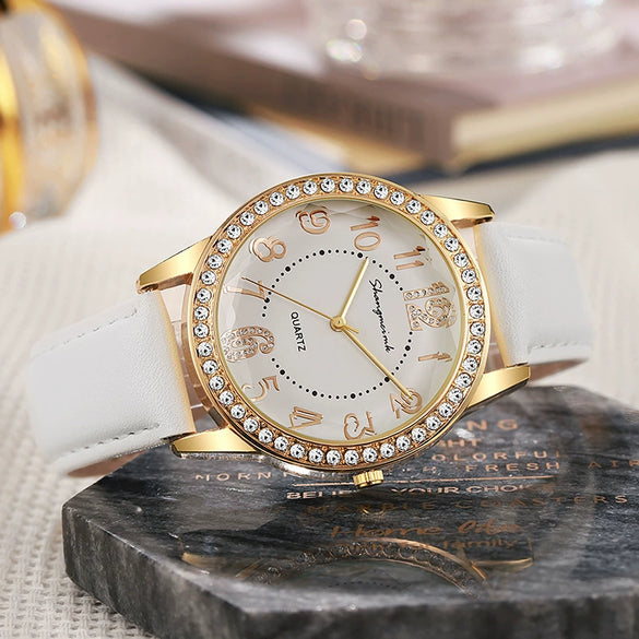 Women's Quartz Watch Alloy Case Stainless Steel Buckle Pu Strap Round Dial Sapphire Crystal Glass Mirror