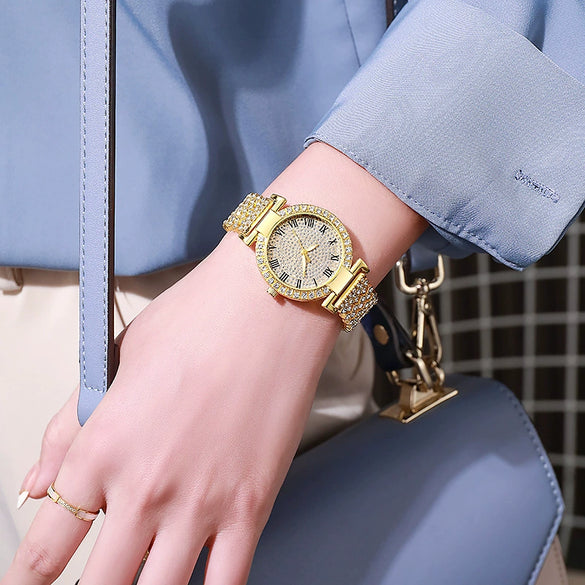 Women's Quartz Watch Alloy Material Fashion Round Dial Starry Design Jewelry Buckle
