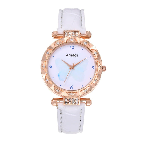 Women's Quartz Watch And Butterfly Bracelet Set With Alloy Case Imitation Leather Strap And Titanium Buckle In Leisure Style