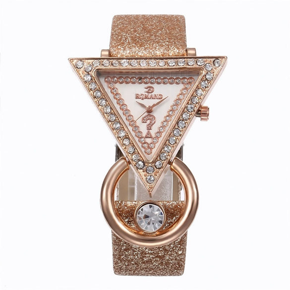 Women's Quartz Watch And Peacock Jewelry Set With Inverted Triangular Dial Diamond Inlay Frosted Imitation Leather Strap And Alloy Case