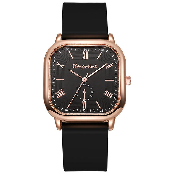 Women's Quartz Watch Midcentury Style Alloy Case Silicone Strap Square Dial