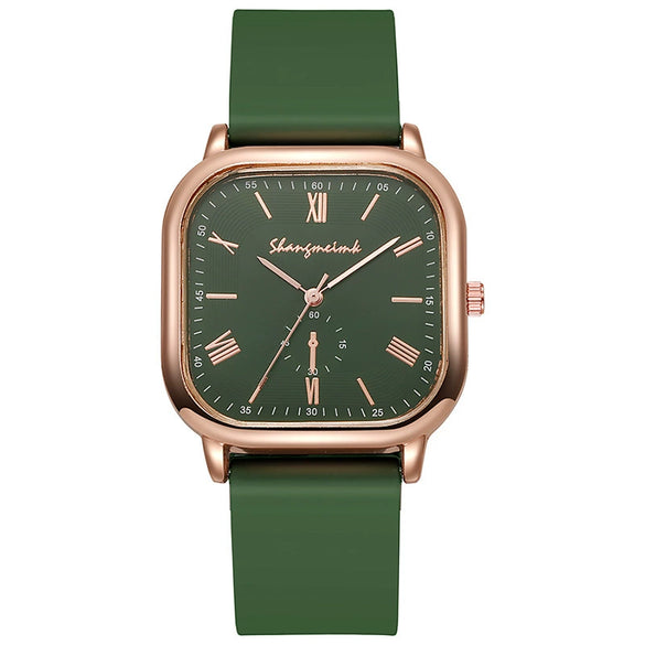 Women's Quartz Watch Midcentury Style Alloy Case Silicone Strap Square Dial