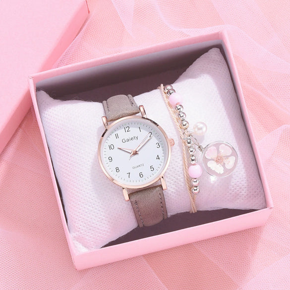 Women's Quartz Watch Set Canvas Strap Alloy Case Round Dial Leisure Style