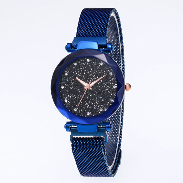 Women's Quartz Watch With Magnet Buckle Alloy Strap And Case Titanium Buckle Round Dial Leisure Style Starry Sky Design