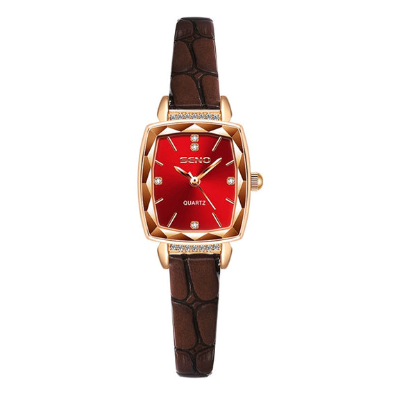 Women's Quartz Waterproof Watch With Solid Stainless Steel Band And Small Square Dial