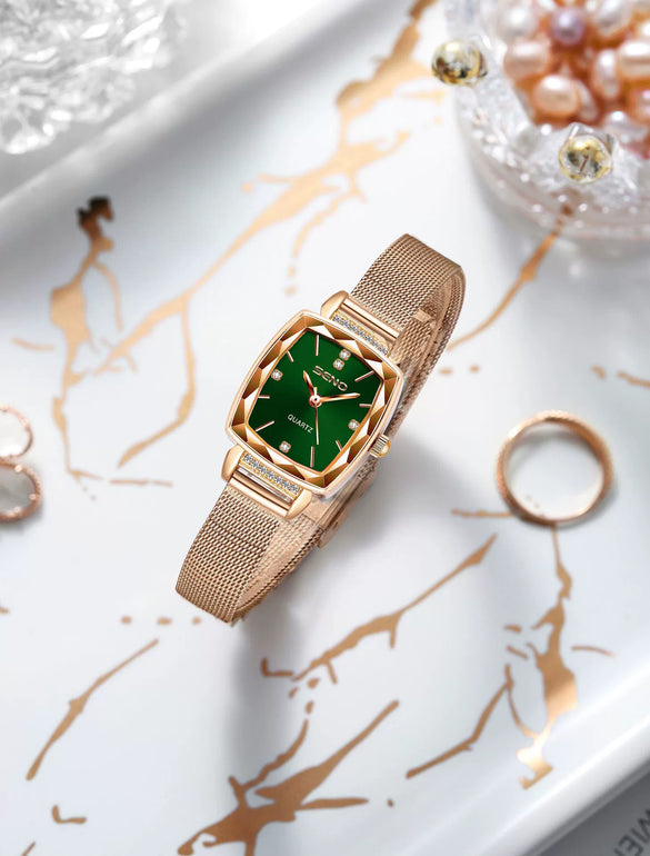 Women's Quartz Waterproof Watch With Solid Stainless Steel Band And Small Square Dial